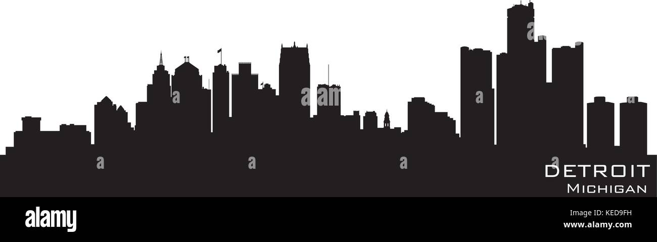 Detroit, Michigan skyline. Detailed vector silhouette Stock Vector