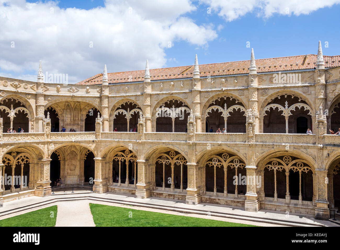Lisbon Portugal,Belem,Mosteiro dos Jeronimos,Jeronimos Monastery,Gothic,Manueline,architecture,UNESCO World Heritage Site,cloister,inner courtyard,His Stock Photo