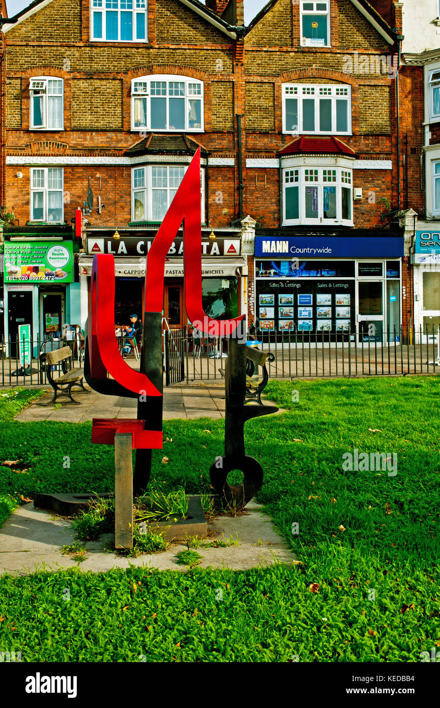 Sculpture and shops, Catford, London Stock Photo Alamy