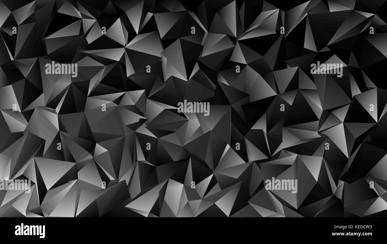 Geometrical chaotic triangle pattern background - mosaic vector graphic from dark grey triangles Stock Vector
