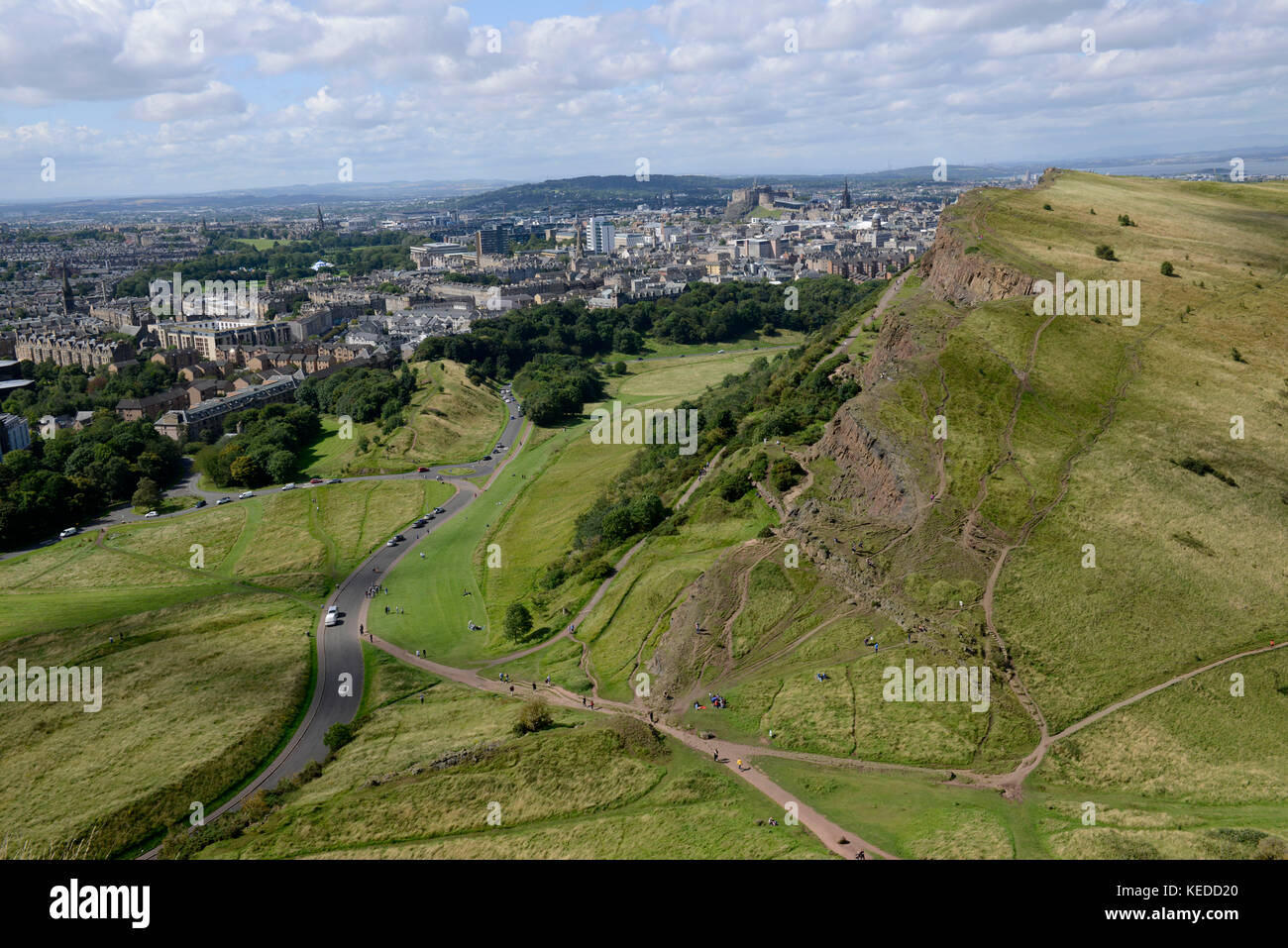Edinburgh, Scotland.  View of city from the top of Arthur’s Seat. Stock Photo
