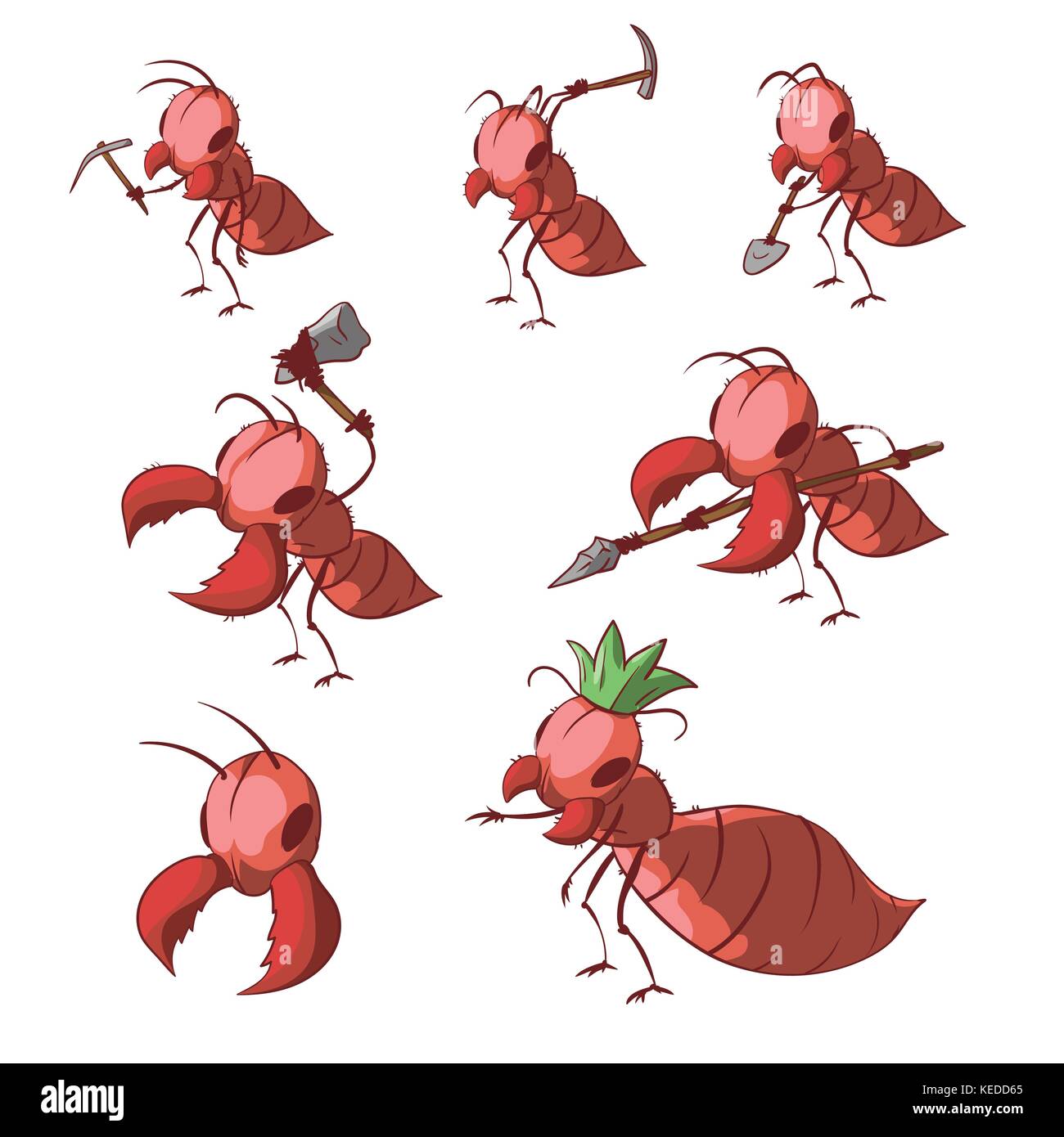 Collection of colorful vector illustrations of cartoon red ant colony Stock Vector