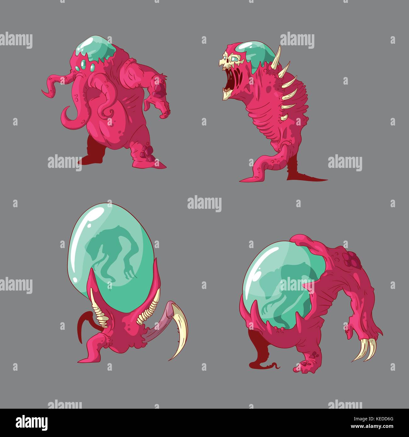 Collection of colorful vector illustrations of alien mutant monsters Stock Vector