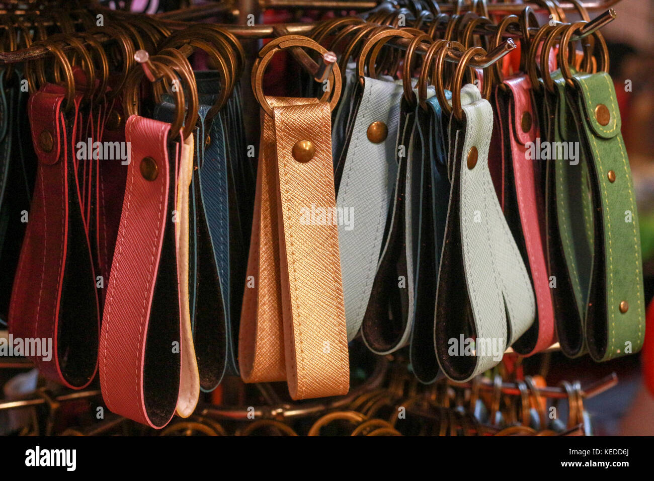 Key Rings Shooping Shopping leather key ring handmade Stock Photo - Alamy