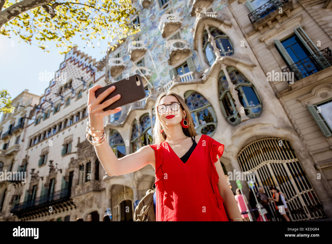 Woman traveling in Barcelona Stock Photo