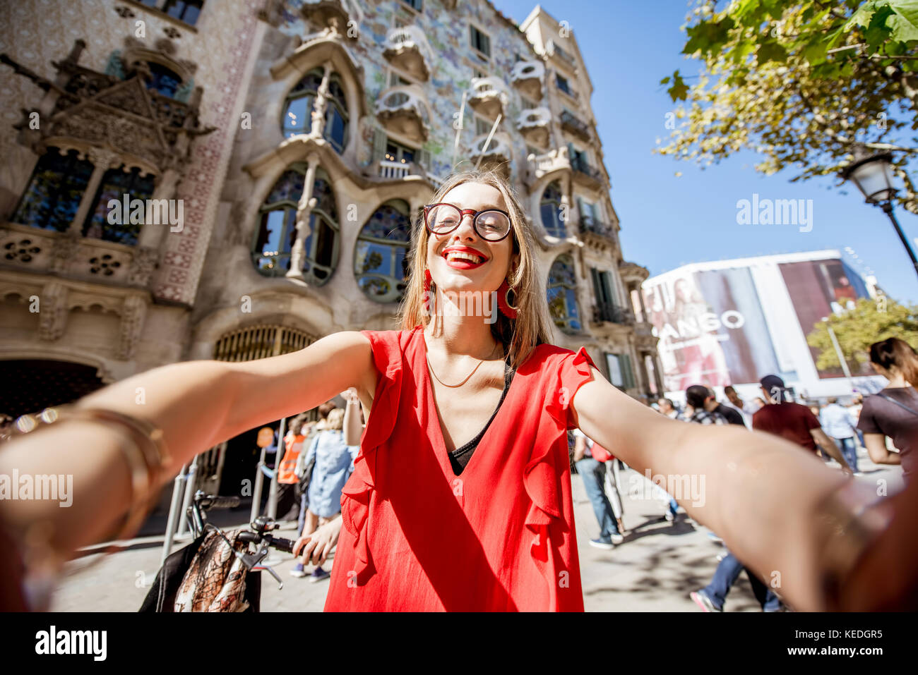 Woman traveling in Barcelona Stock Photo