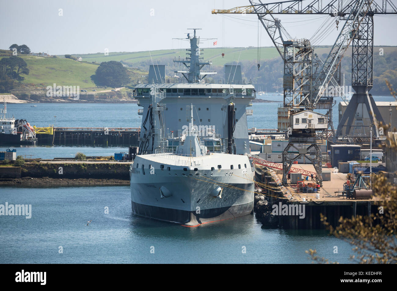 RFA support vessel Tidespring alongside for fitting out at Falmouth docks Stock Photo