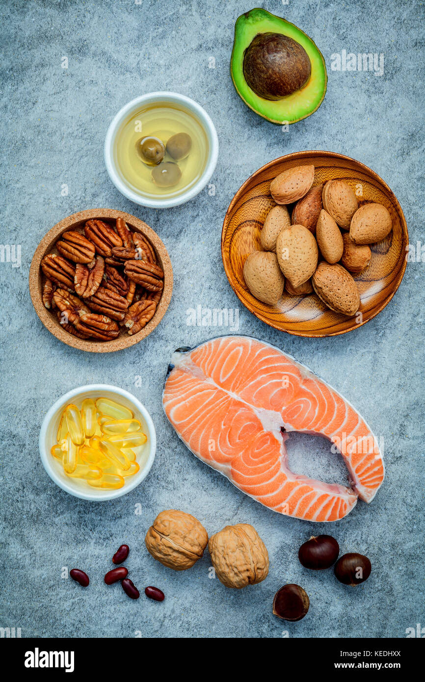 Selection food sources of omega 3 and unsaturated fats. Super food high