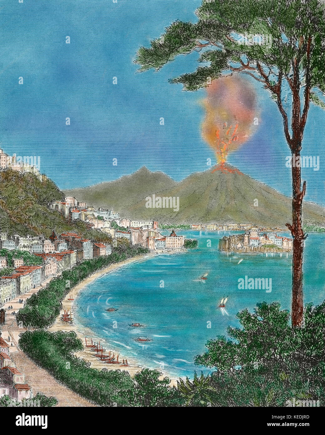 Italy. Naples. The city and the Vesuvius Volcano in the background