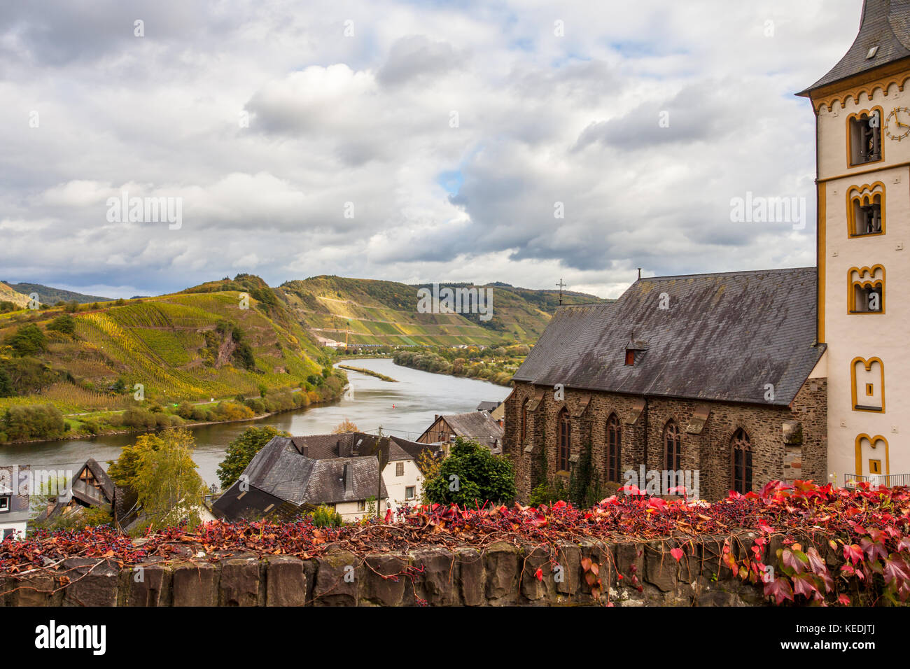 Autumn Colorful Moselle  Landscape in the village Bremm Germany Stock Photo