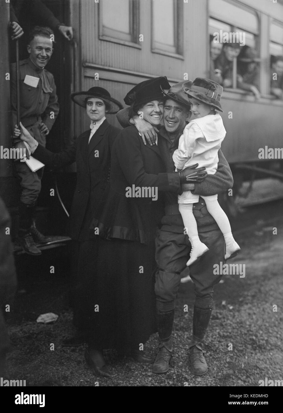 U.S Army Troops Saying Farewell Before Heading off to Military Training Camp, Harris & Ewing, 1917 Stock Photo