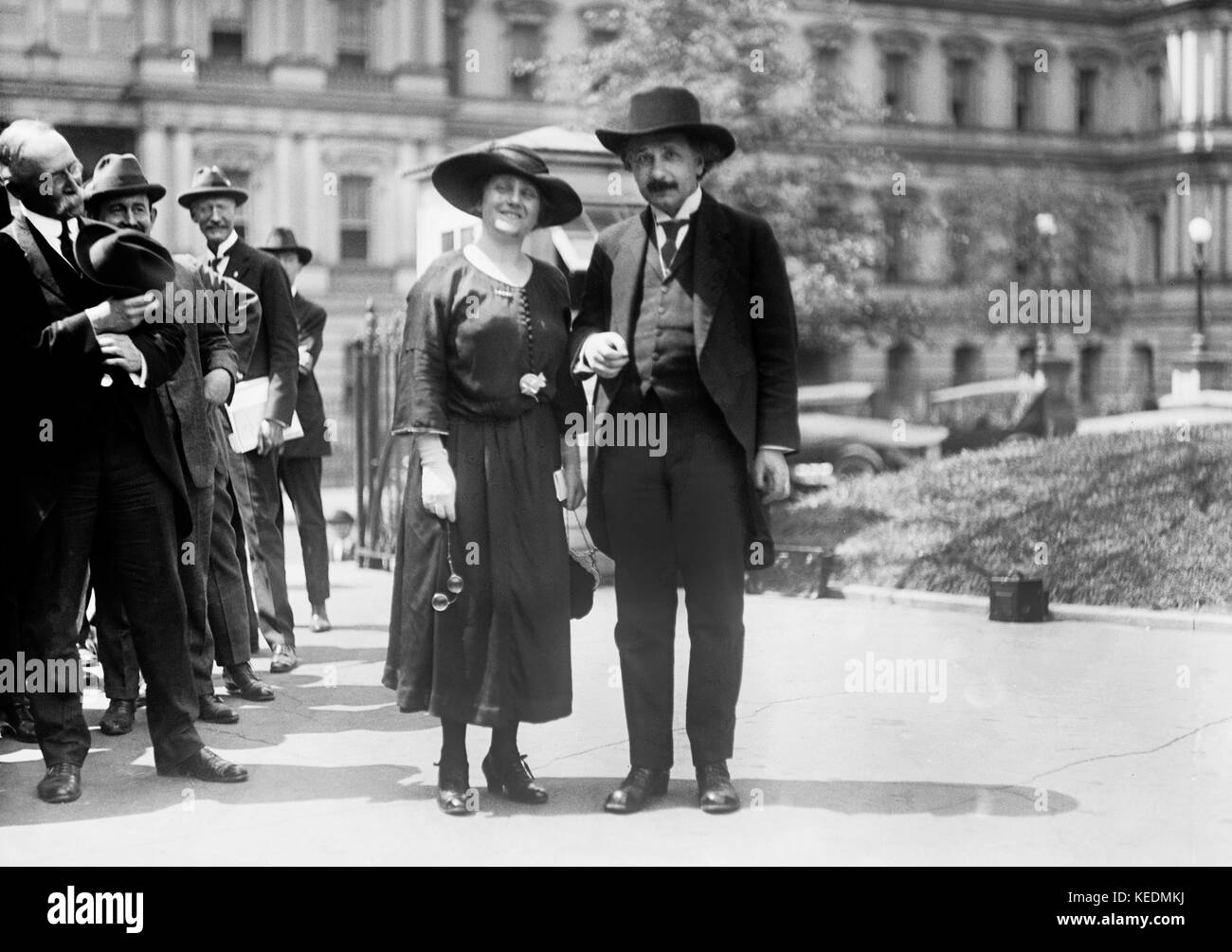 Albert Einstein with Wife Elsa,State,War and Navy Building in Background,Washington DC,USA,Harris & Ewing,1921 Stock Photo