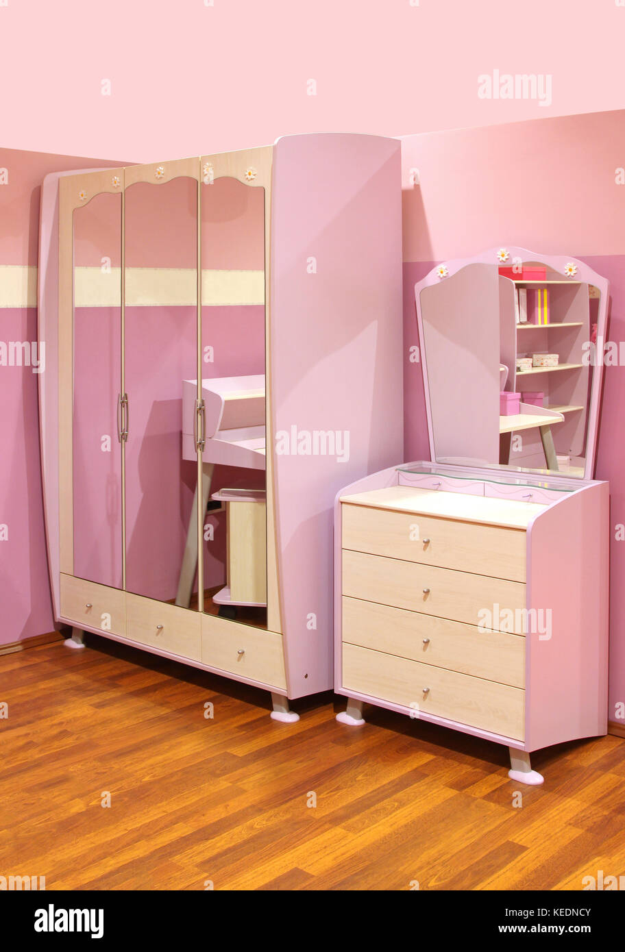 Detail of child bedroom with pink furniture Stock Photo Alamy
