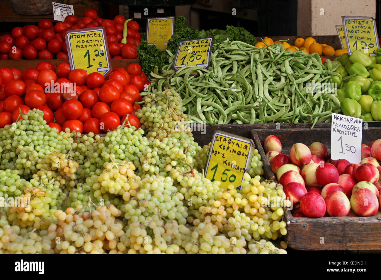 Fresh organic fruits and vegetables on market stall Stock Photo - Alamy