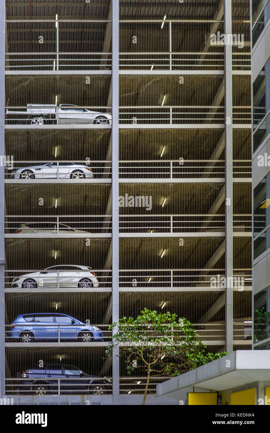 Cars parked in multi level car park building in Melbourne, Australia Stock Photo