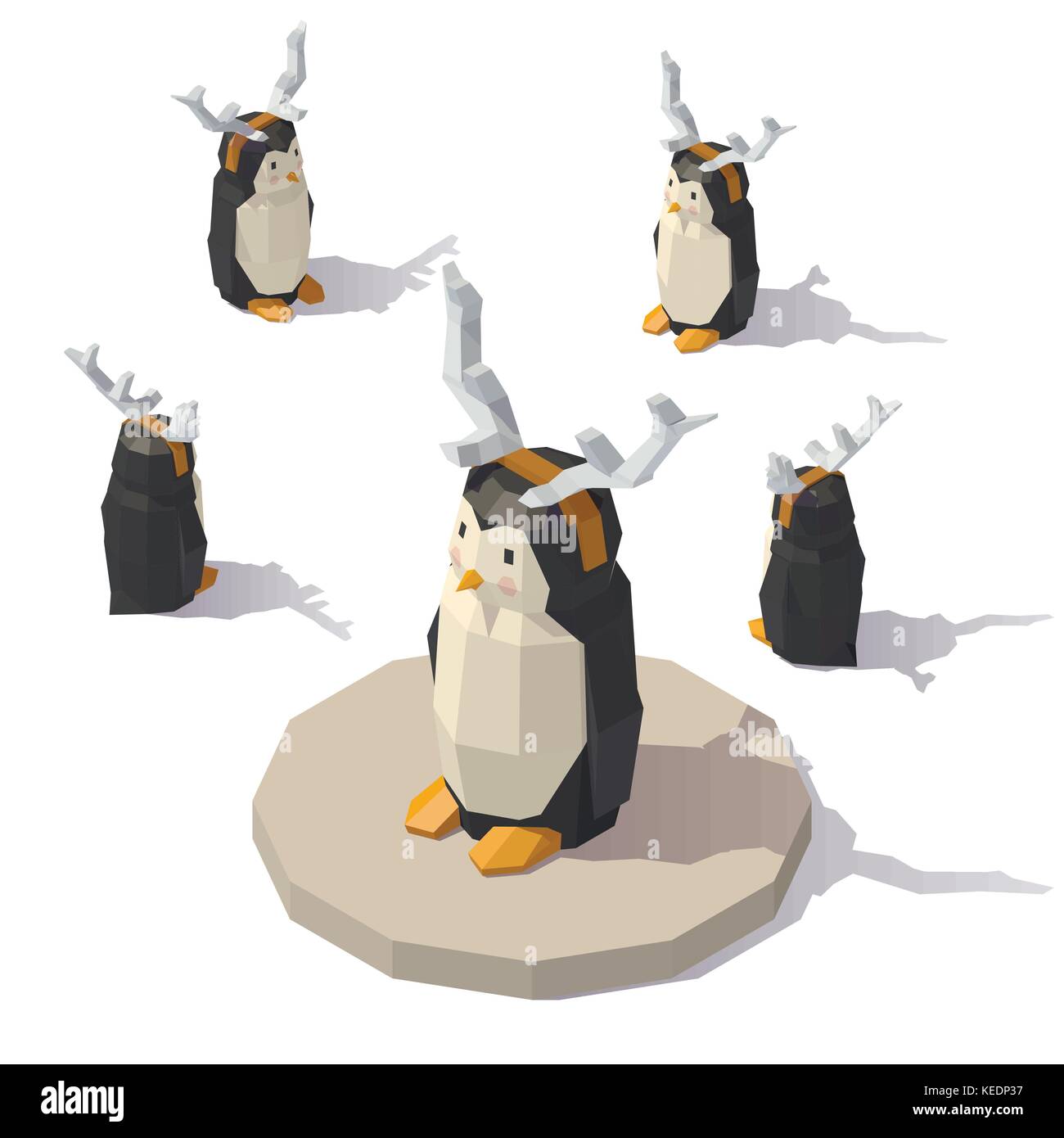 Penguin with reindeer antlers Stock Vector