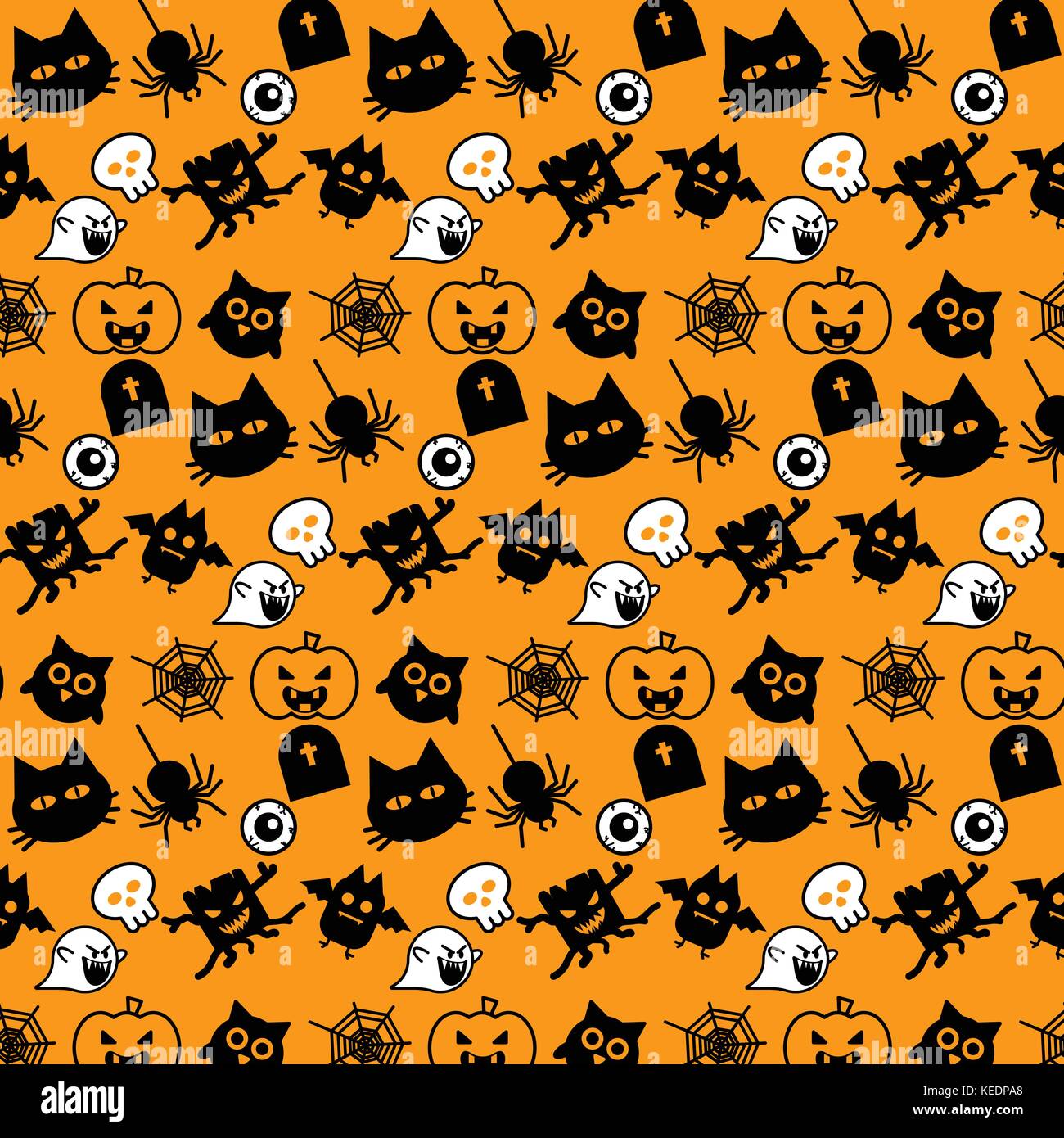 Halloween icons seamless pattern vector design concept on orange ...