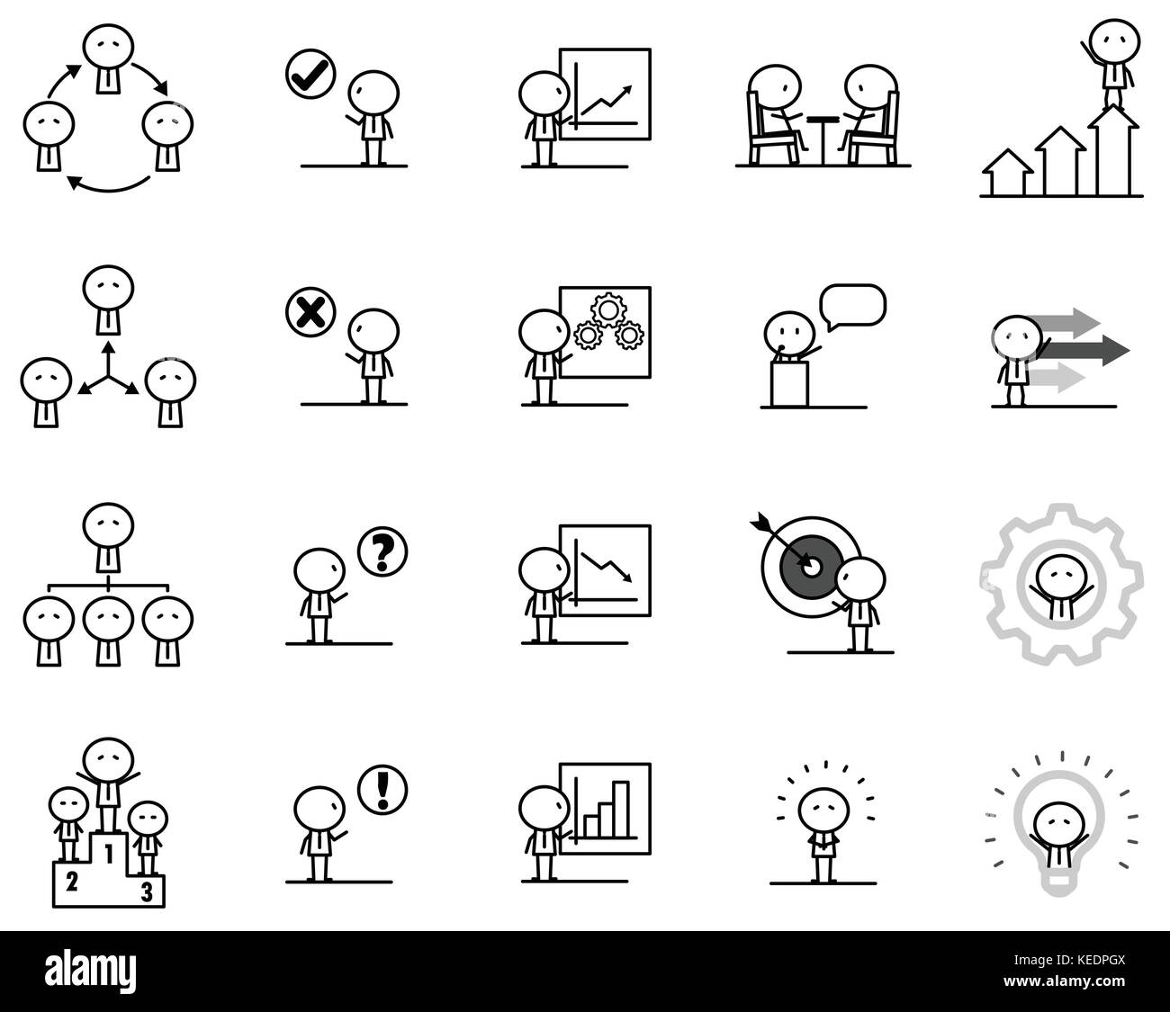 Set of Cartoon simple line charactor in variety action of Business idea concept for vector graphic design2 Stock Vector