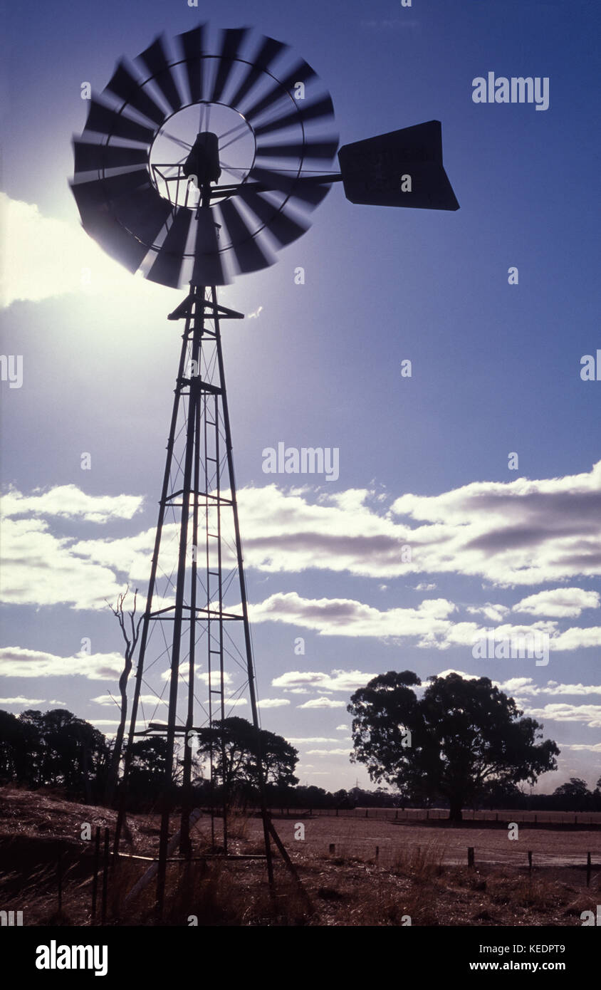 Wind powered water pump, aka windmill bore pump Stock Photo