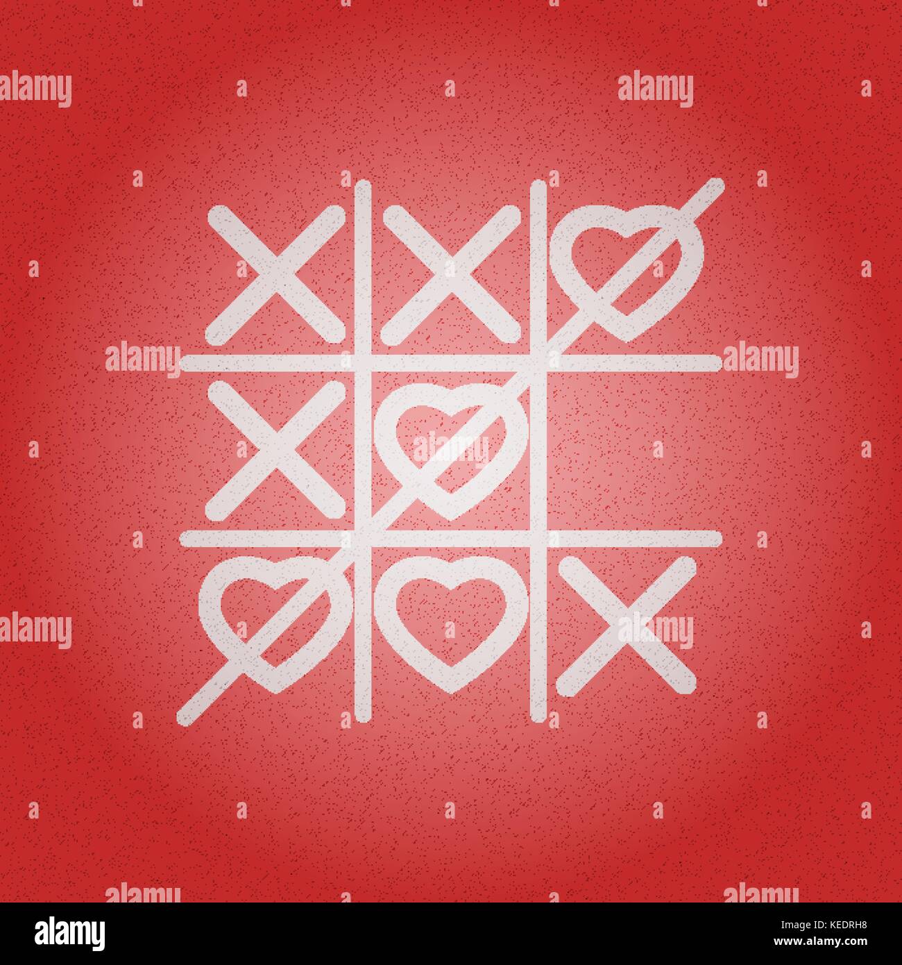 White heart tic tac toe game on red denim texture background vector