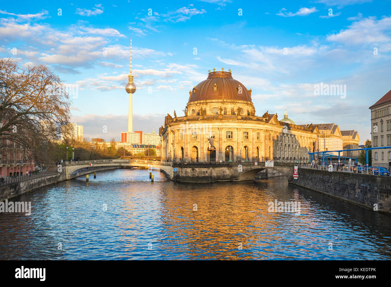 Museum Island at sunset with Television Tower in Berlin city, Germany. Stock Photo