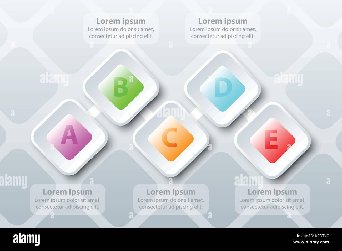 Colorful Five topics 3d paper square in sequence timeline on pattern ...