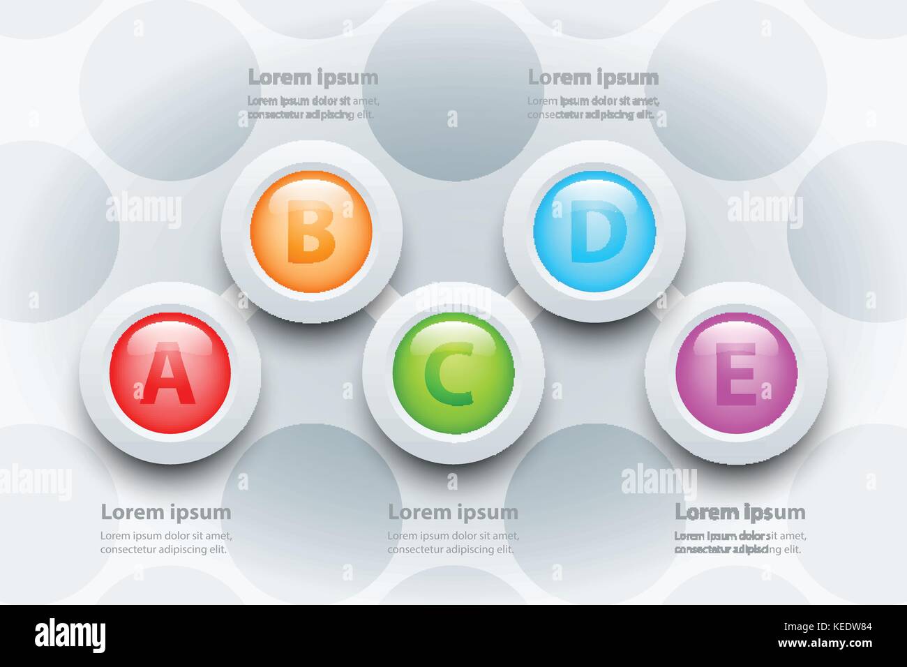 Colorful Five topics 3d paper circle in sequence timeline on pattern ...