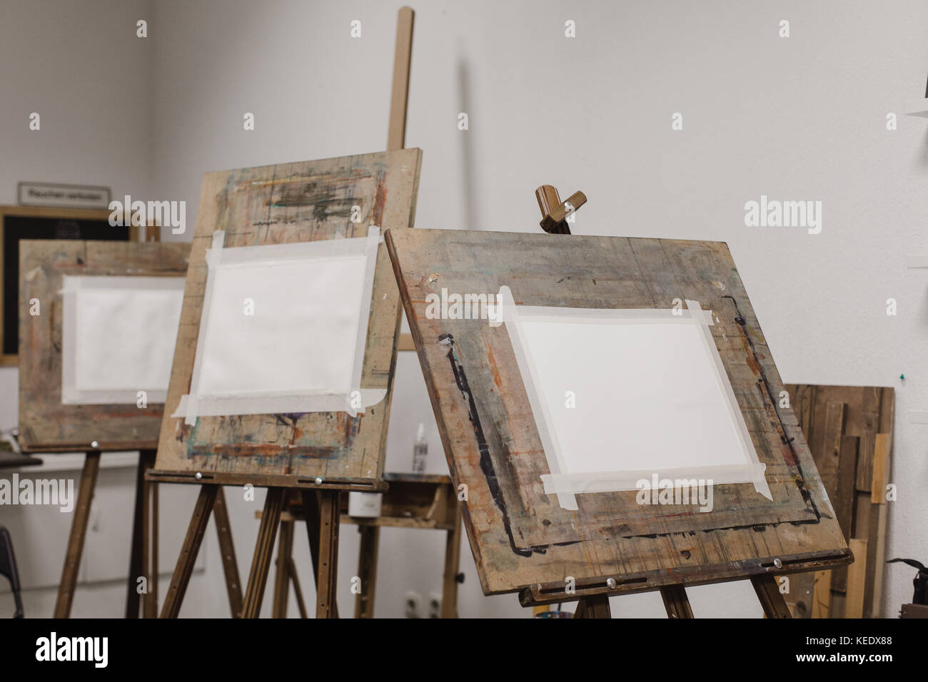Sheets of paper on easels Stock Photo Alamy
