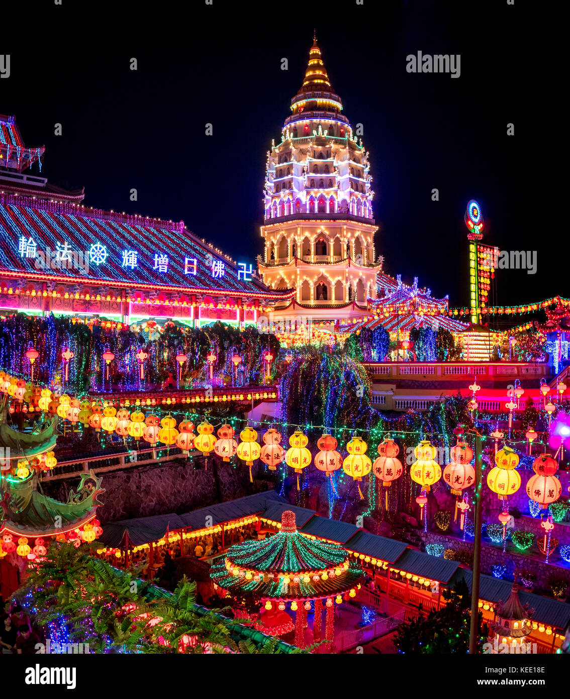 Kek Lok Si temple light up in Penang during the Chinese New Year Stock Photo -