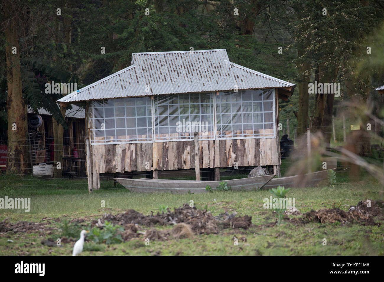 Chinese tourist lodges constructed on shore of Lake Naivasha Kenya Stock Photo