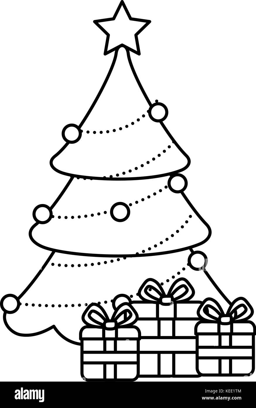 merry christmas pine tree with gifts vector illustration design Stock ...