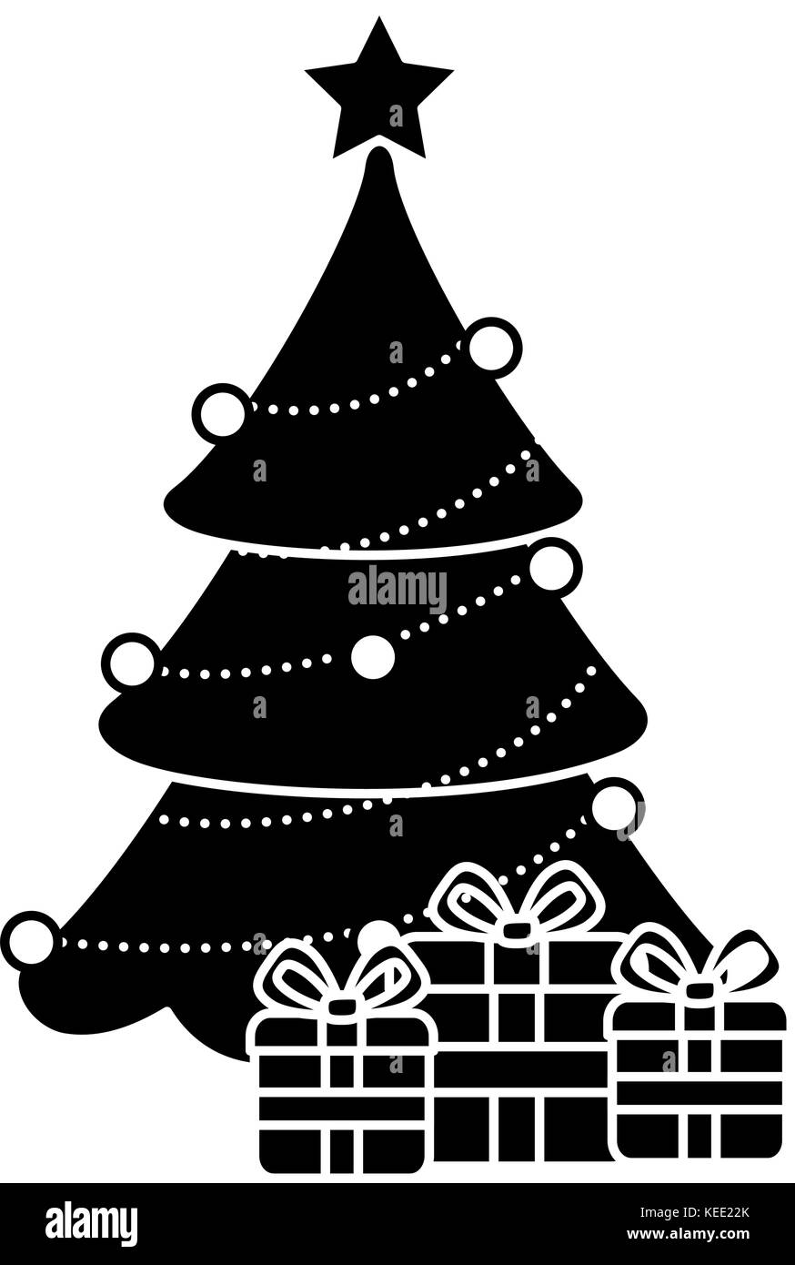 merry christmas pine tree with gifts vector illustration design Stock ...