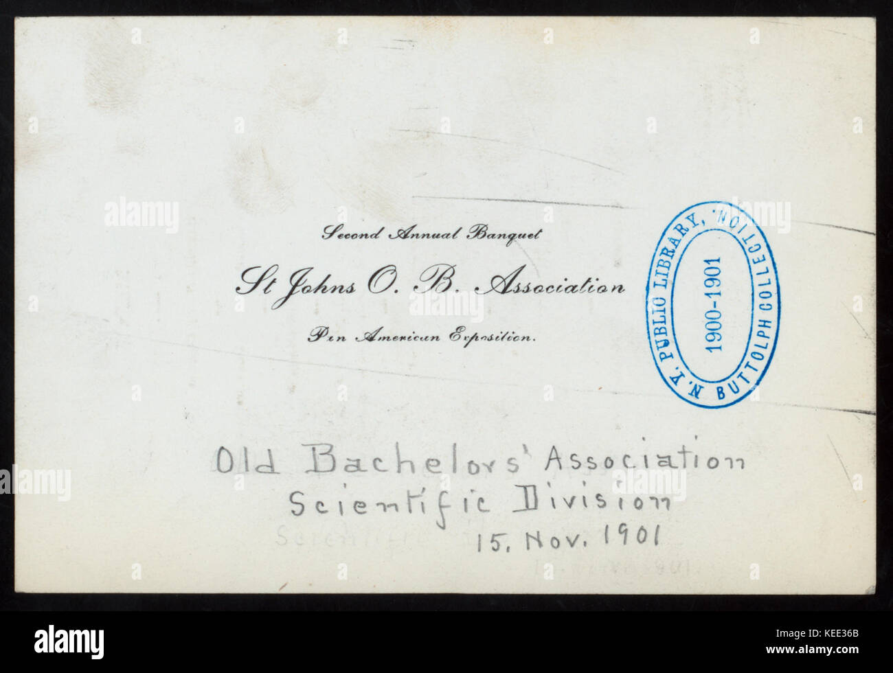 SECOND ANNUAL BANQUET (held by) ST JOHNS OLD BACHELORS' ASSOCIATION (at)  STADIUM RESTAURANT,PAN AMERICAN EXPOSITION  (REST;) (NYPL Hades 276578 471642) Stock Photo