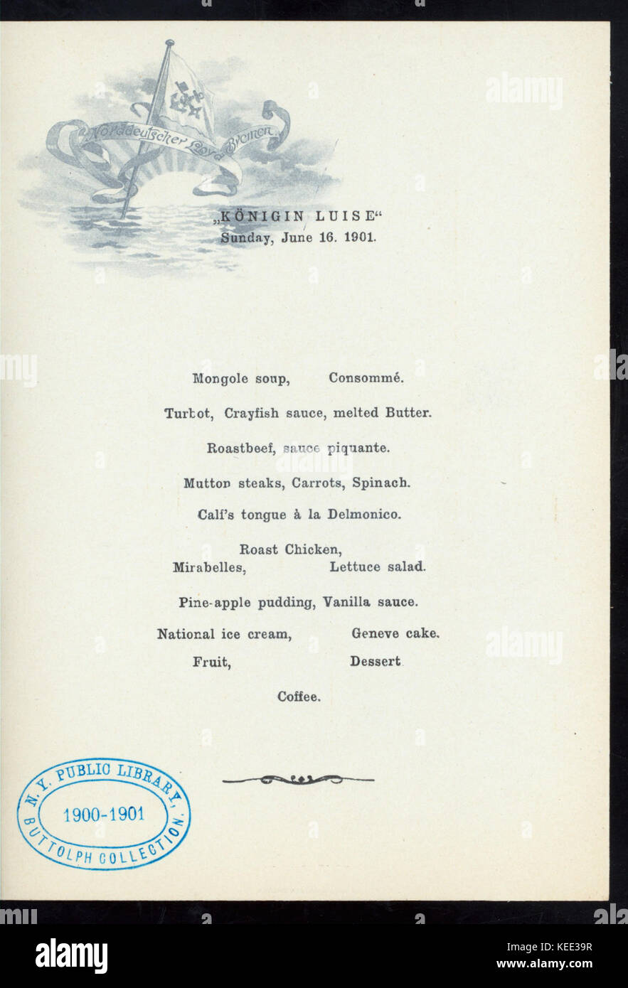 DINNER (held by) NORDDEUTSCHER LLOYD BREMEN (at)  SS  KONIGEN LUISE  (SS;) (NYPL Hades 276695 4000014166) Stock Photo