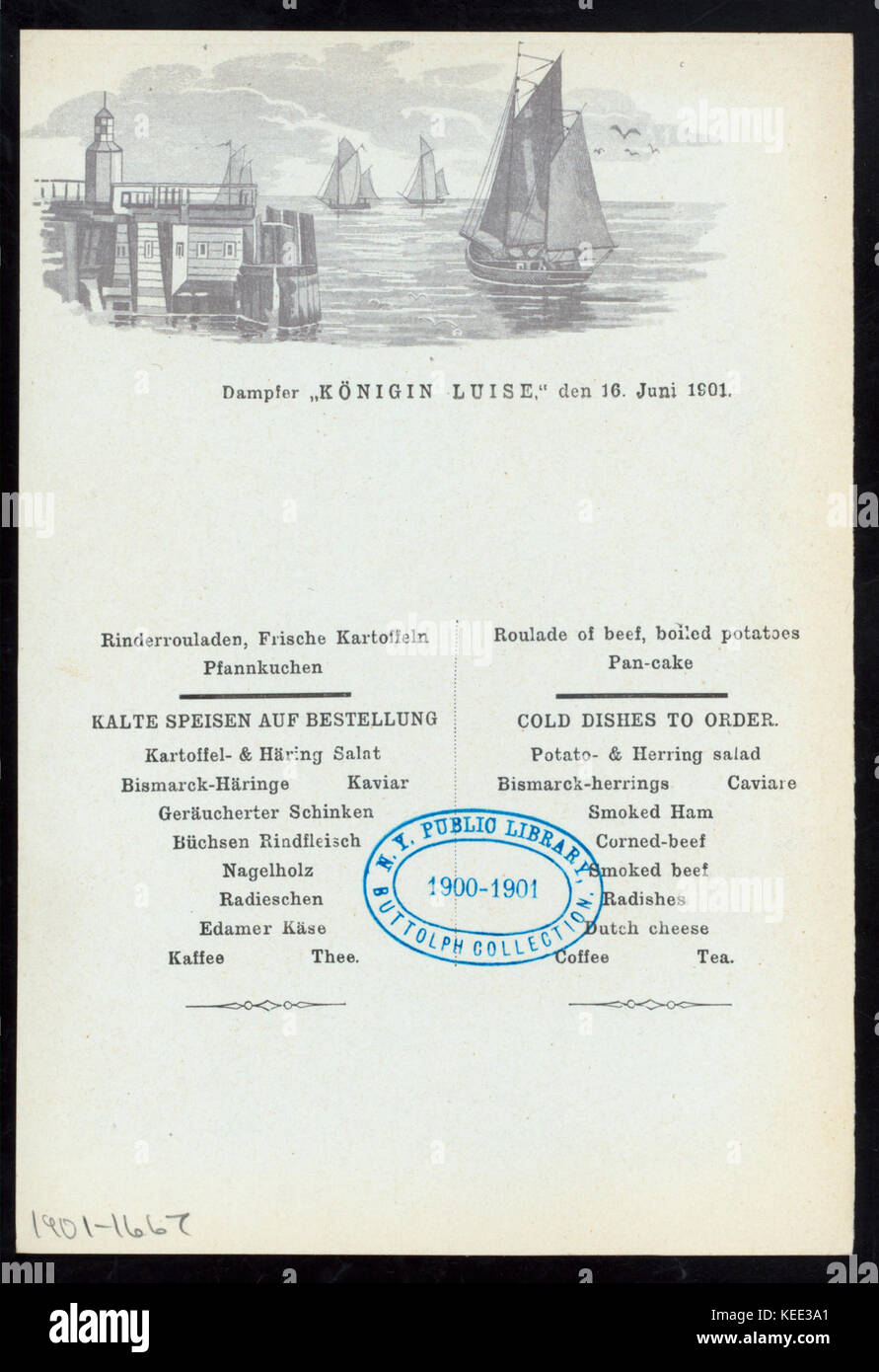 ( LUNCH ) (held by) NORDDEUTSCHER LLOYD BREMEN (at)  SS  KONIGEN LUISE  (SS;) (NYPL Hades 276697 4000014169) Stock Photo