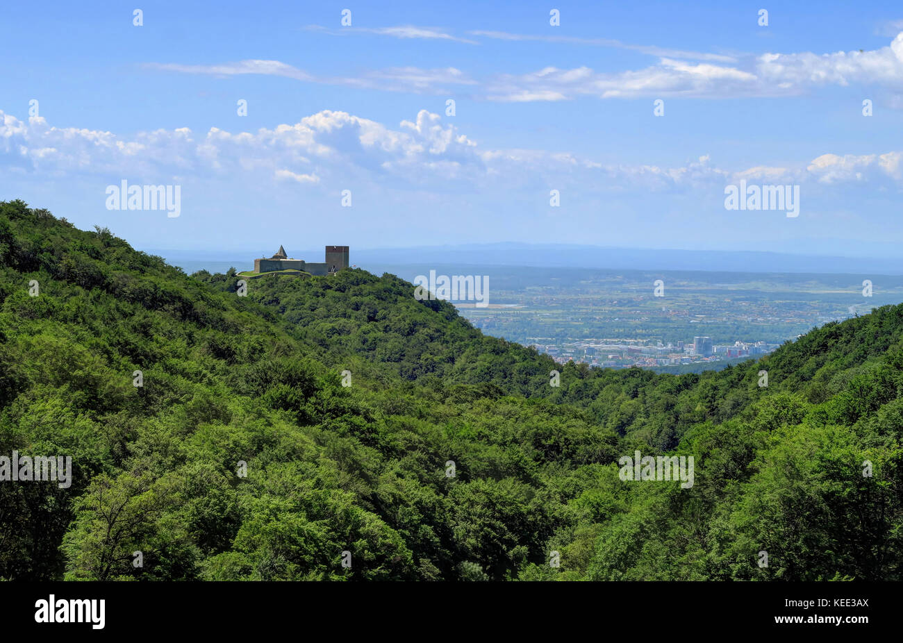Medvedgrad is a medieval fortified town located on the south slopes of Medvednica mountain, approximately halfway from the Croatian capital Zagreb to  Stock Photo