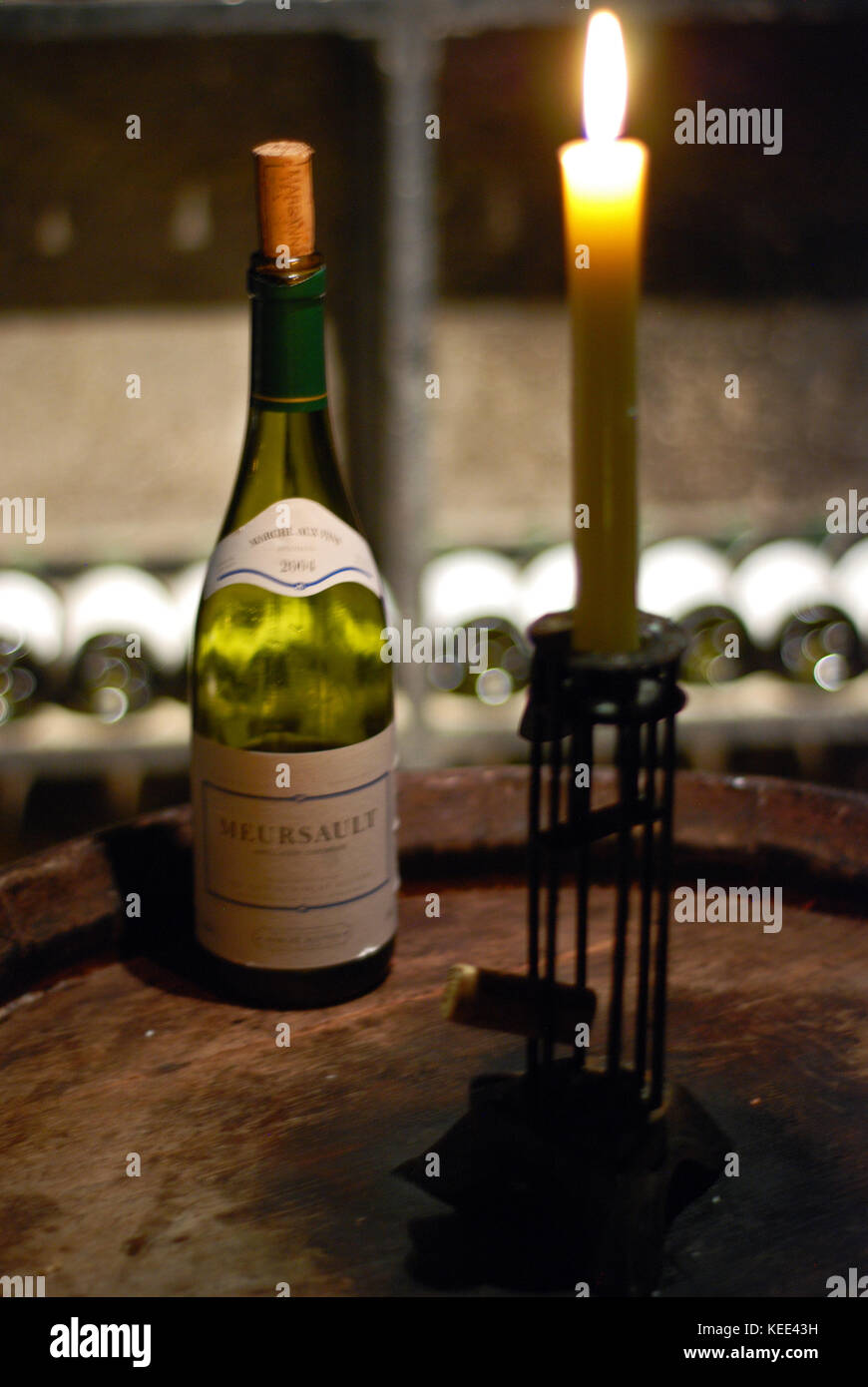 A bottle of wine opened for tasting in the Hospices de Beaune, Beaune