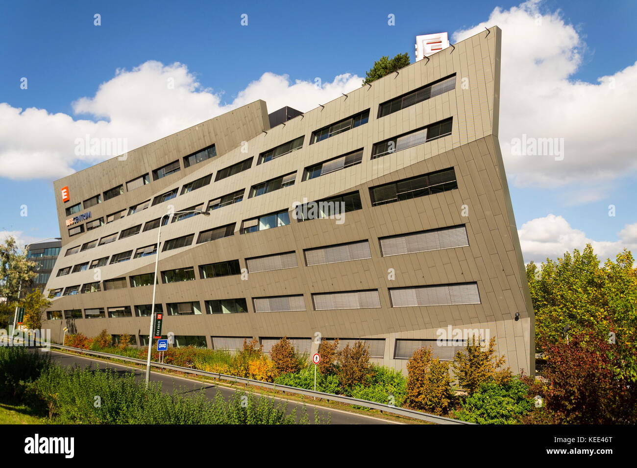 PRAGUE, CZECH REPUBLIC - OCTOBER 14: CEZ group company logo on headquarters building on October 14, 2017 in Prague, Czech republic. Stock Photo