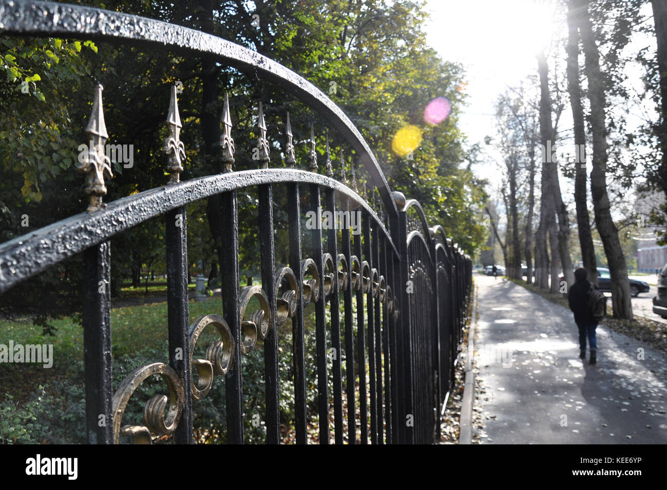 Fence of the city Park in autumn Stock Photo - Alamy