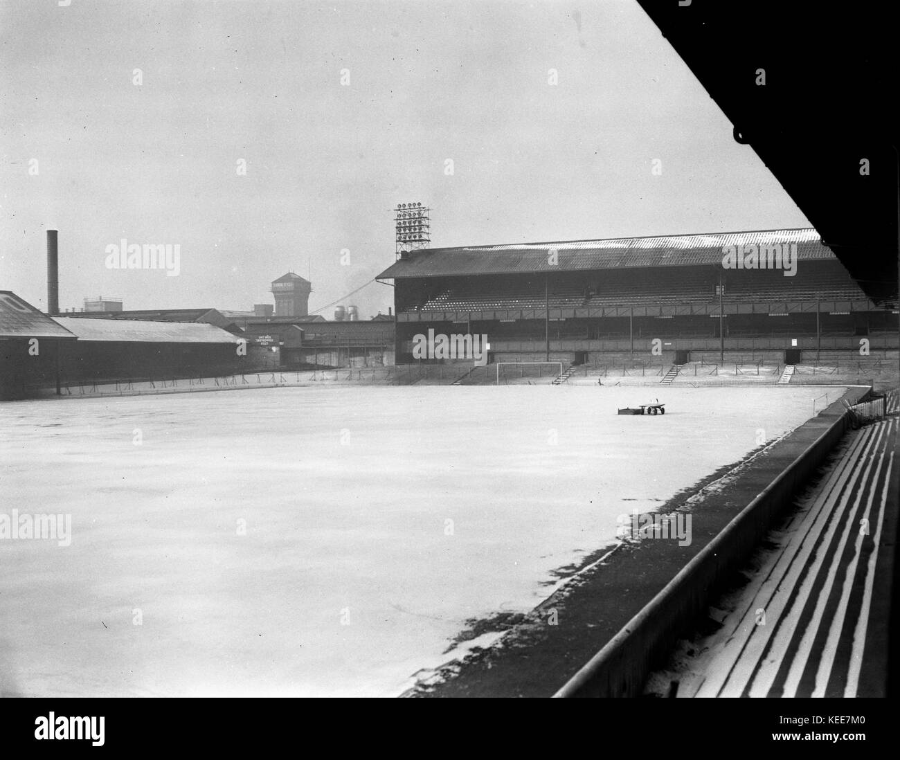 Derby County Football Club stadium from 1895 to 1997 - The Baseball Ground - under snow on 22 January 1963.    Photograph by Tony Henshaw  *** Local Caption *** From the wholly-owned original negative. Stock Photo