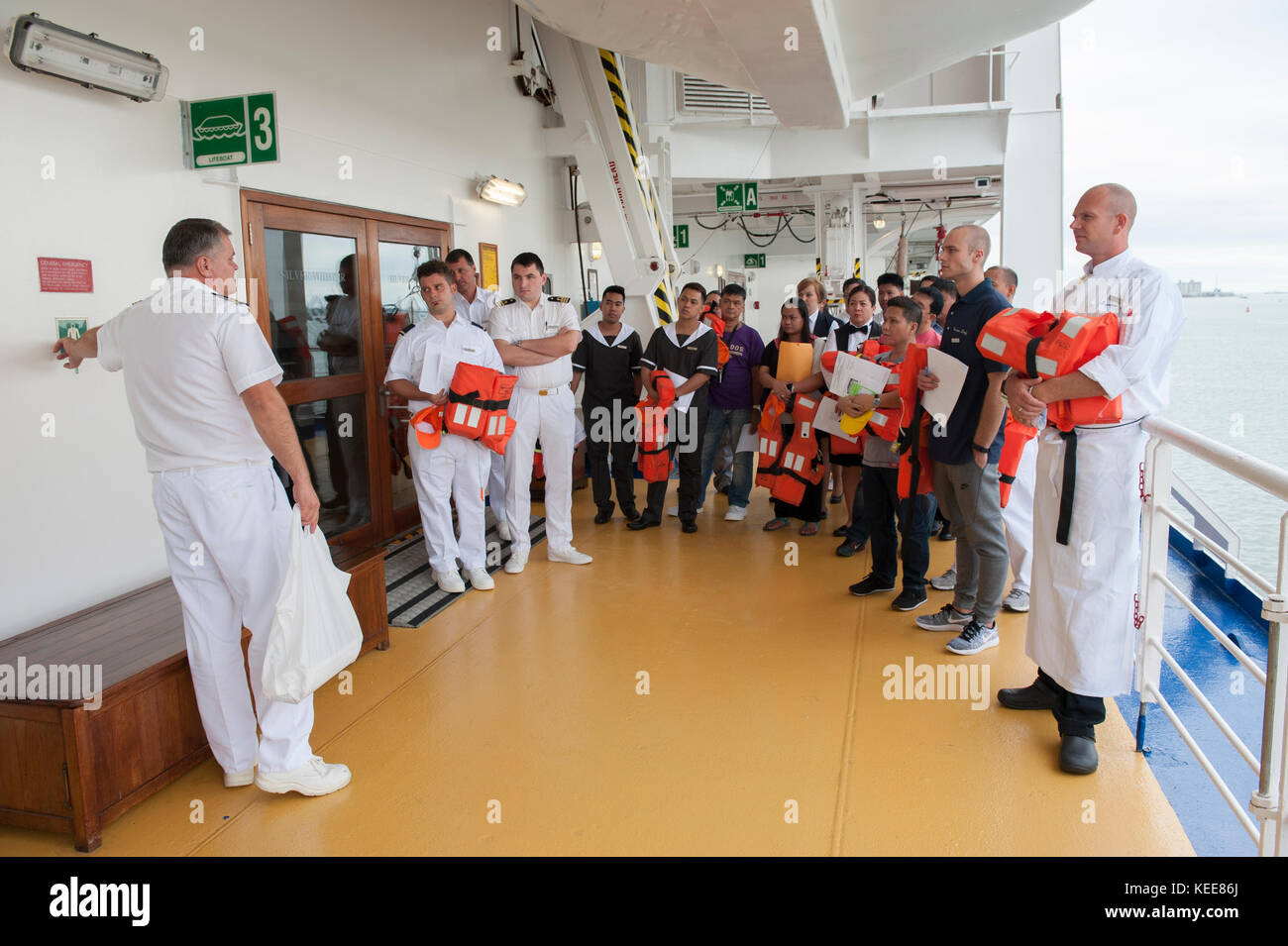 Muster drill with passengers on a cruise ship Stock Photo Alamy