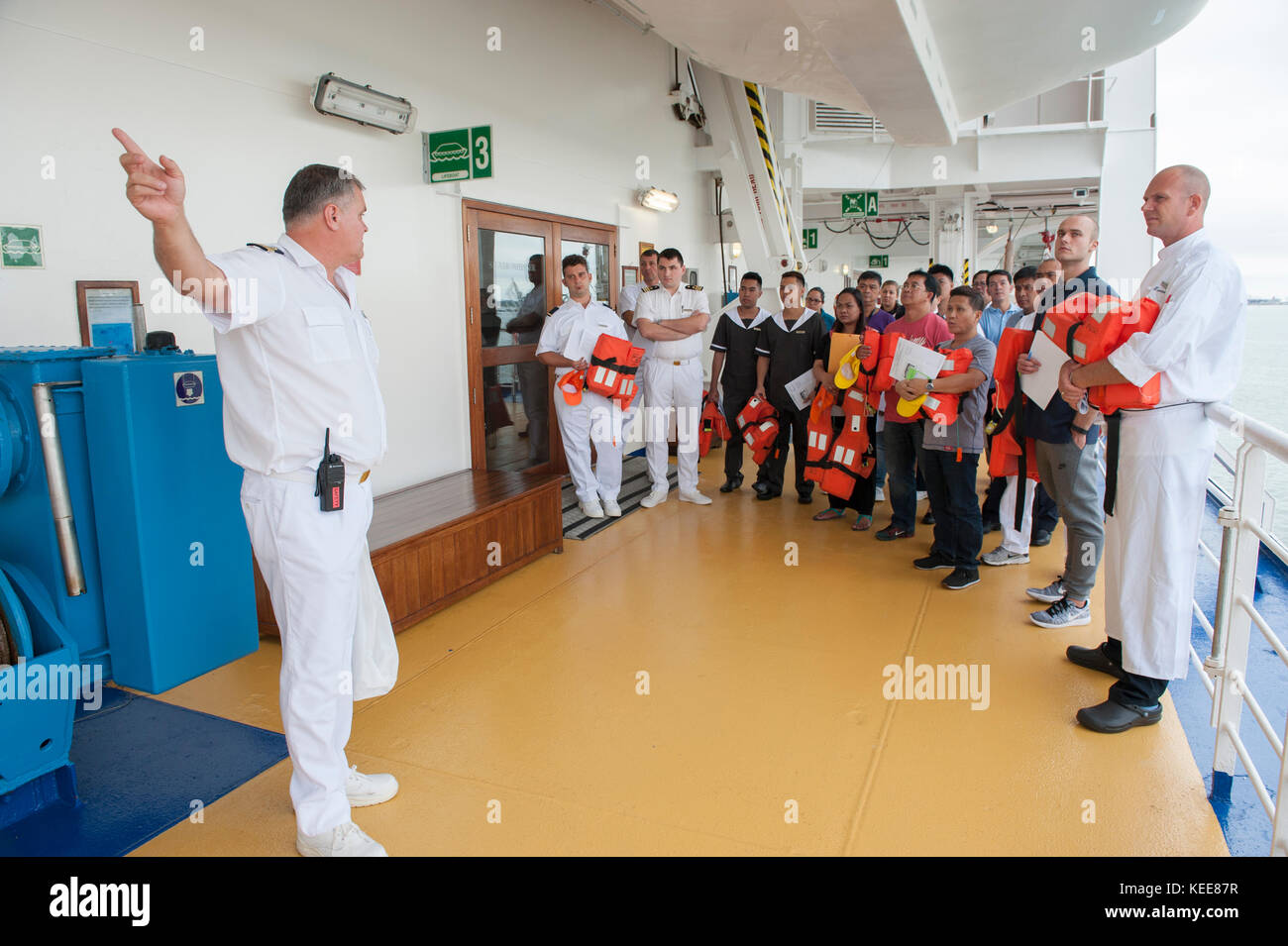 Muster drill with passengers on a cruise ship Stock Photo Alamy