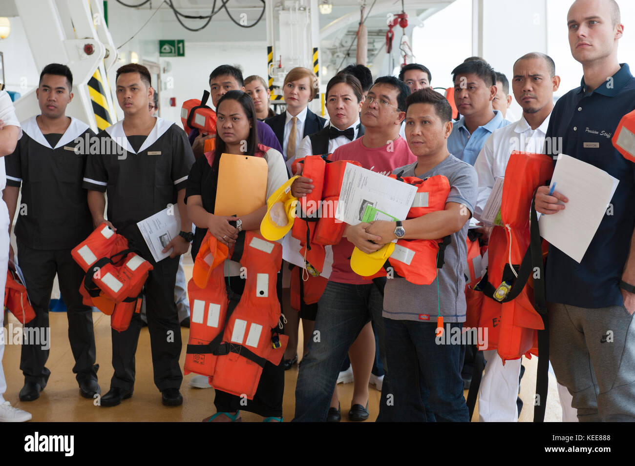 Muster drill with passengers on a cruise ship Stock Photo 163812328 Alamy