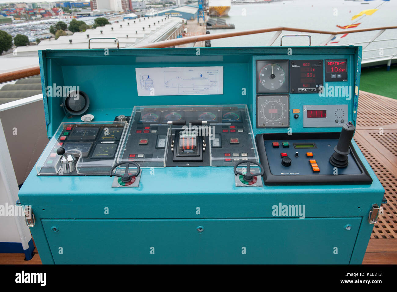 Bridge wing control panel on a cruise ship Stock Photo
