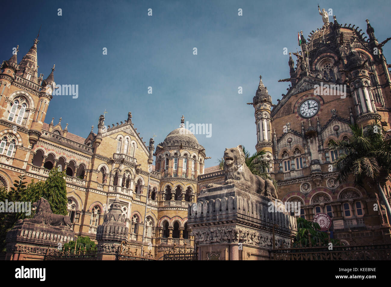 Chatrapati Shivaji Terminus earlier known as Victoria Terminus in Mumbai, India. Vintage color filter applied Stock Photo
