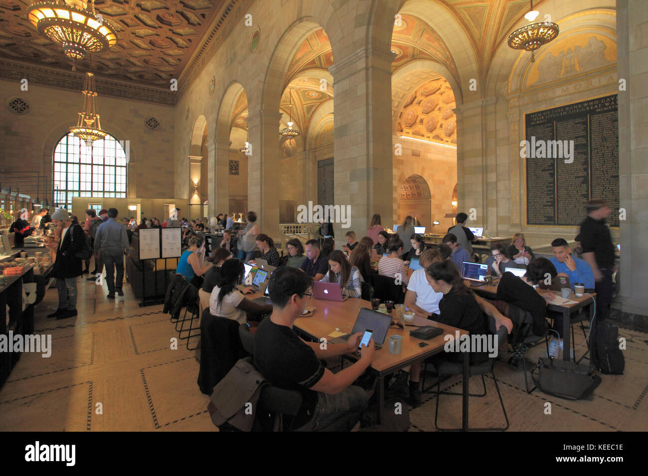 Canada, Quebec, Montreal, Crew Collective & Cafe, former Royal Bank Building, co-working space, Stock Photo