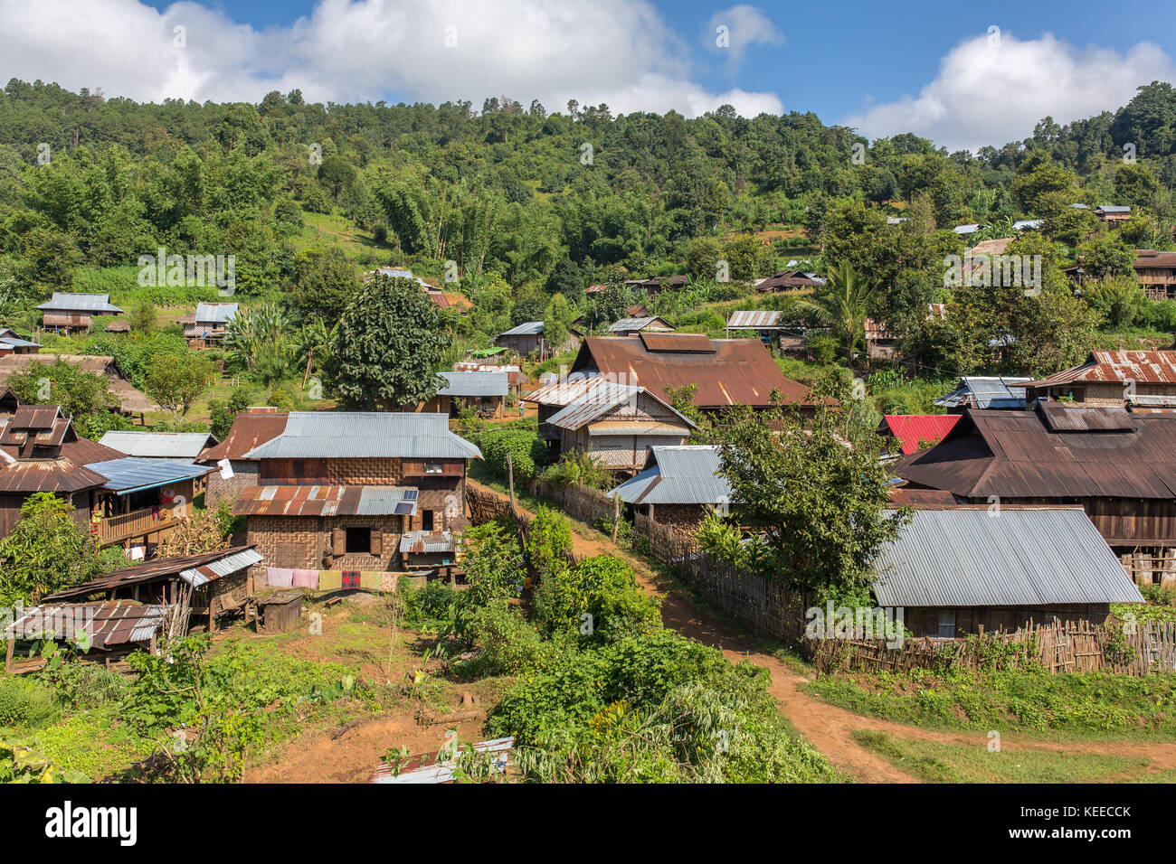 Traditional village landscape in Laos Stock Photo