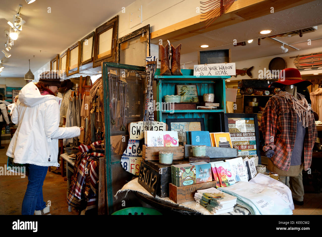 Woman shopper looking at clothes, Marigolds Farmhouse Funk & Junk