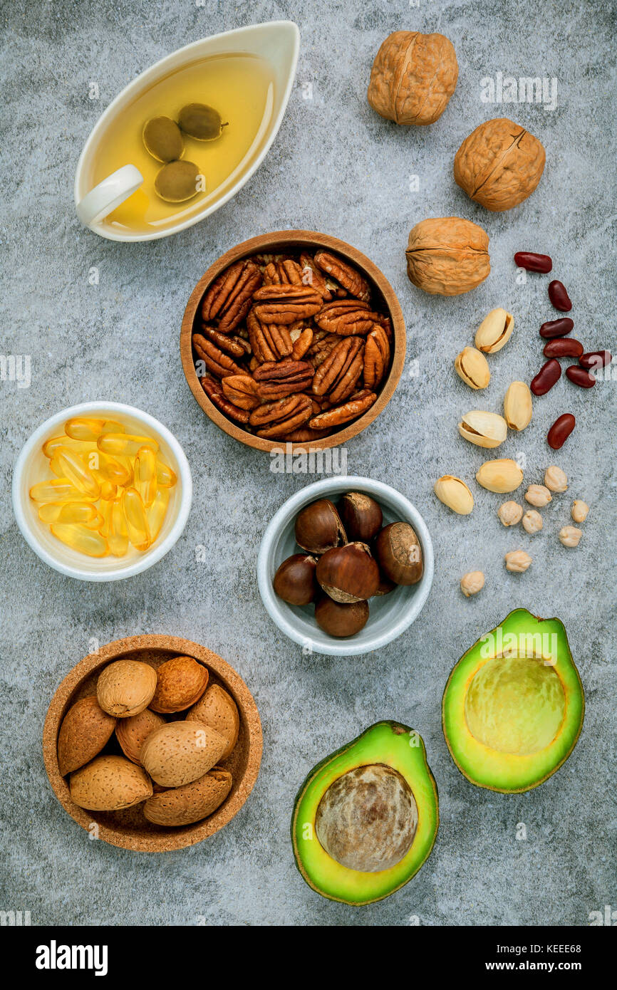 Selection food sources of omega 3 and unsaturated fats. super food high