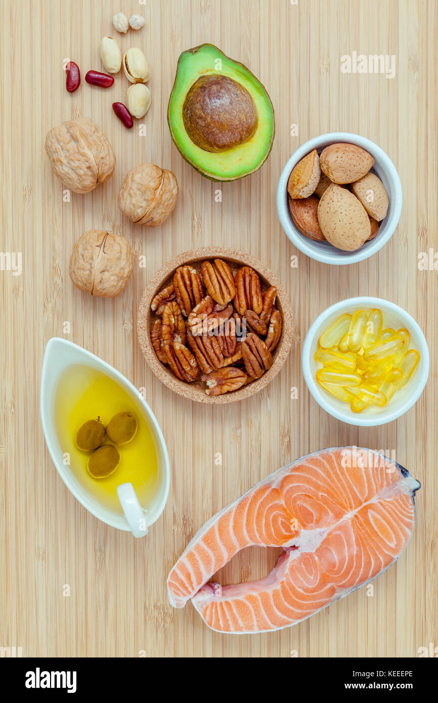 Selection food sources of omega 3 and unsaturated fats. super food high